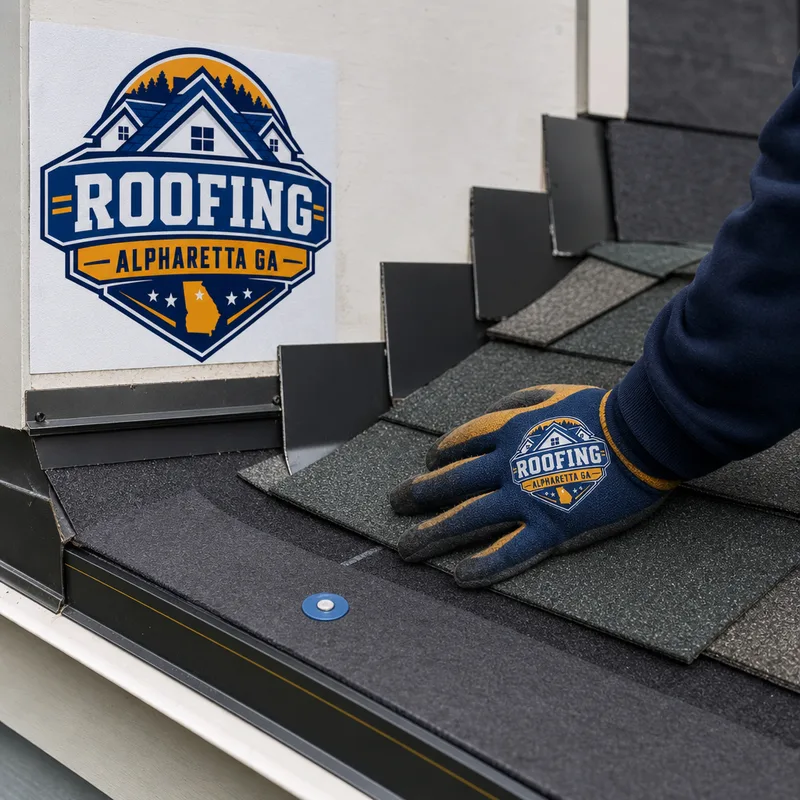 Close-up of new drip edge, starter strip, underlayment, and properly layered step flashing at a roof sidewall