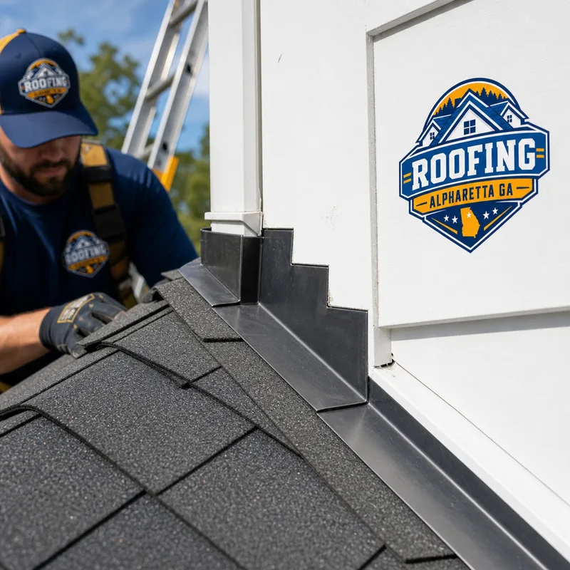 Properly installed step flashing and counterflashing at a residential roof sidewall